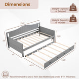 Twin Size Daybed with Trundle and Slats Support on Wheels-Gray
