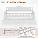 Twin Size Daybed with Trundle and Slats Support on Wheels-White