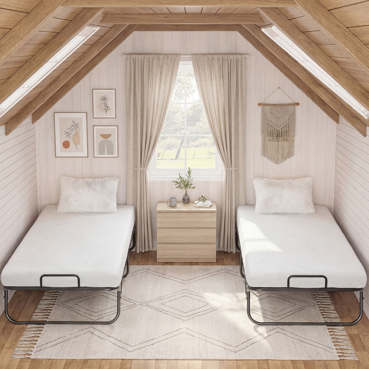 Twin Size Folding Bed with 5-inch Mattress and Metal Frame for Apartment
