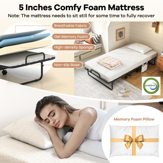Twin Size Folding Bed with 5 Inch Mattress