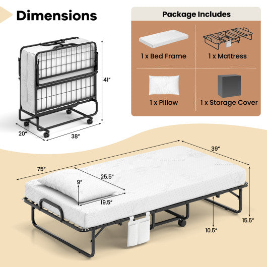 Twin Size Folding Bed with 5 Inch Mattress