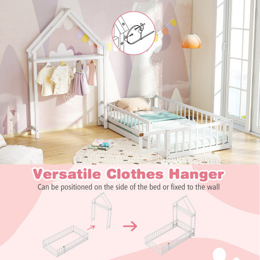 Twin Size House Floor Bed with House-shaped Headboard-Pink