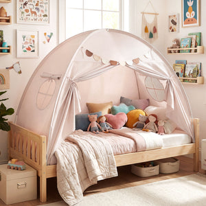 Twin Size Indoor Canopy Tent for Kids with 2 Window and Suits 3+-Beige