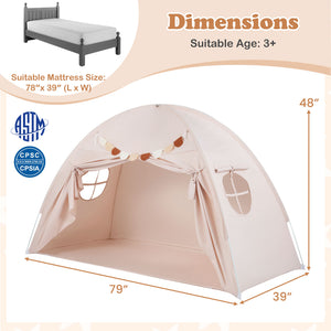 Twin Size Indoor Canopy Tent for Kids with 2 Window and Suits 3+-Beige
