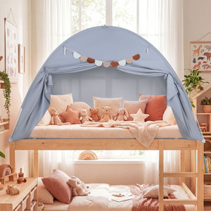 Twin Size Indoor Canopy Tent for Kids with 2 Window and Suits 3+-Grey