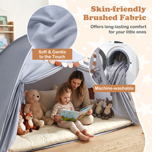Twin Size Indoor Canopy Tent for Kids with 2 Window and Suits 3+-Grey