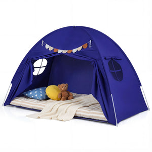 Twin Size Indoor Canopy Tent for Kids with 2 Window and Suits 3+-Navy