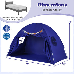 Twin Size Indoor Canopy Tent for Kids with 2 Window and Suits 3+-Navy