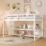 Twin Size Loft Bed with Storage Shelves Full-length Guardrails and Ladder-White