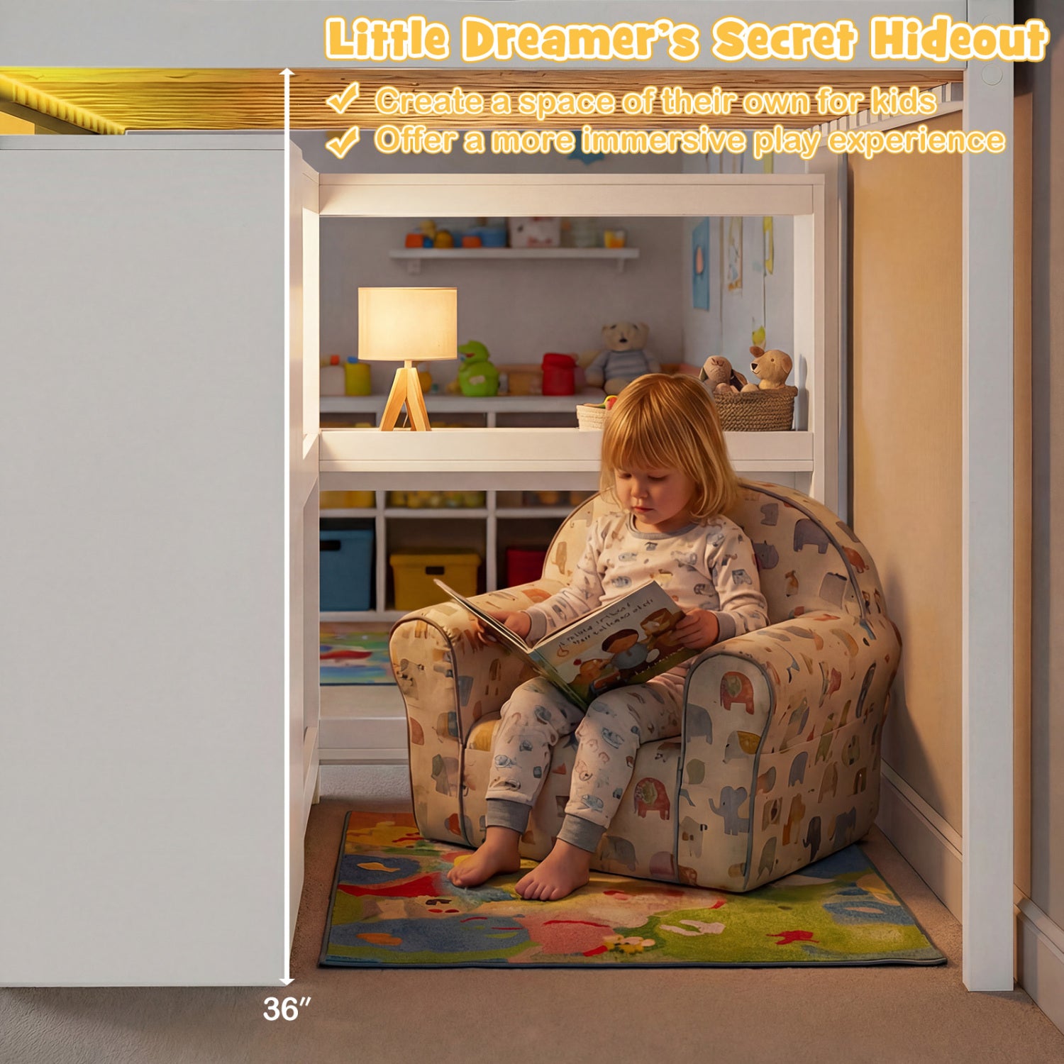 Twin Size Loft Bed with LED Lights and Underbed Space for Kids-White