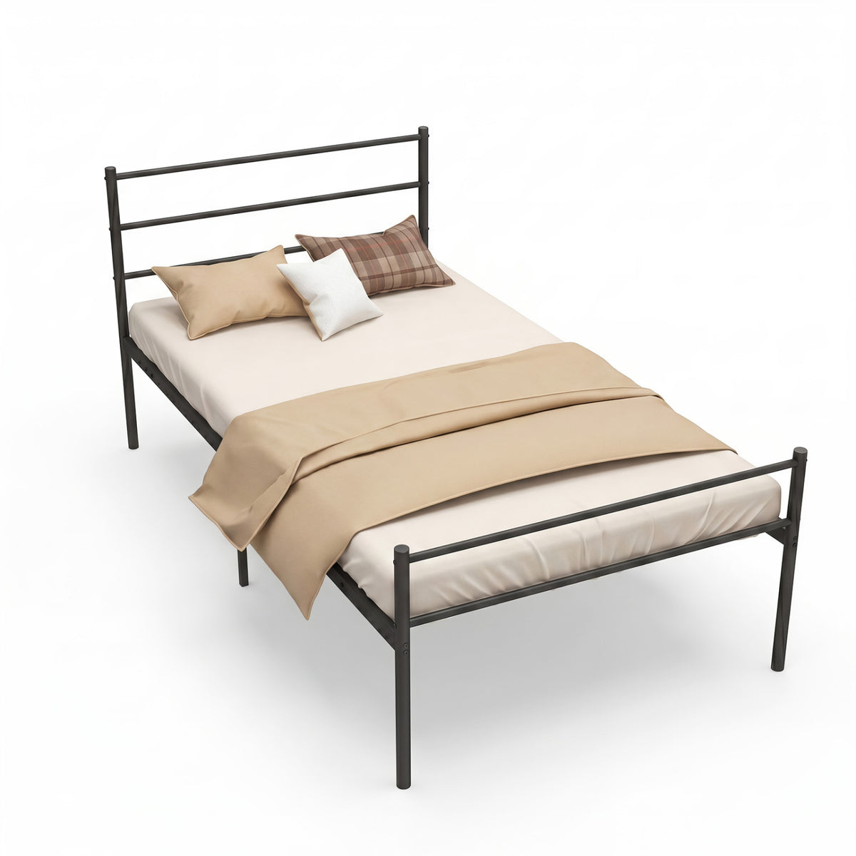 Twin Size Metal Bed Frame Platform with Headboard-Black