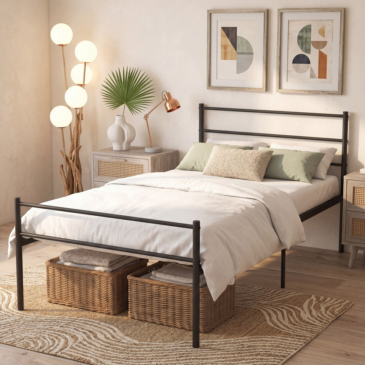 Twin Size Metal Bed Frame Platform with Headboard-Black