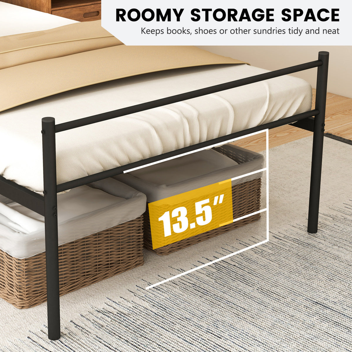 Twin Size Metal Bed Frame Platform with Headboard-Black
