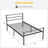 Twin Size Metal Bed Frame Platform with Headboard-Black