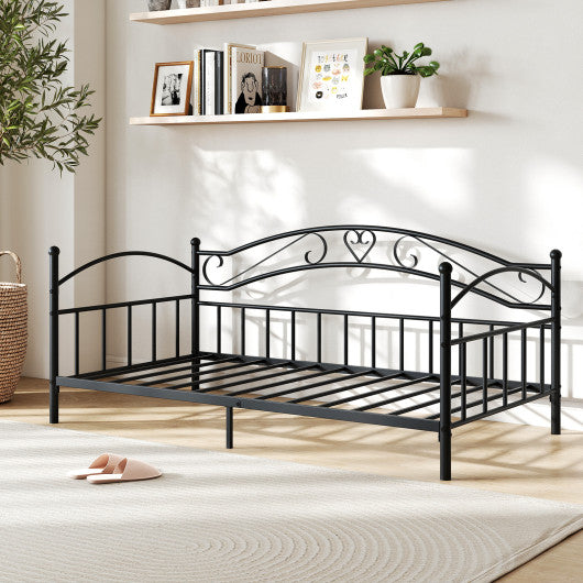 Twin Size Metal Daybed Frame with Headboard for Bedroom-Black