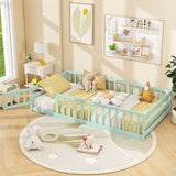 Twin Size Montessori Floor Bed Frame with Full Length Safety Guardrails-Green