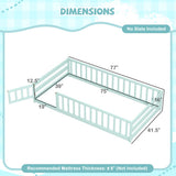 Twin Size Montessori Floor Bed Frame with Full Length Safety Guardrails-Green
