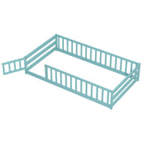 Twin Size Montessori Floor Bed Frame with Full Length Safety Guardrails-Dark Green