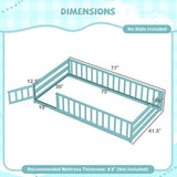 Twin Size Montessori Floor Bed Frame with Full Length Safety Guardrails-Dark Green