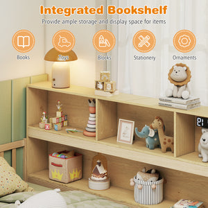 Twin Size Montessori Floor Bed with Bookcase-Natural