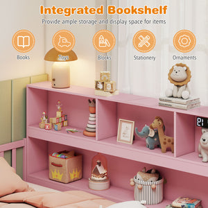 Twin Size Montessori Floor Bed with Bookcase-Pink