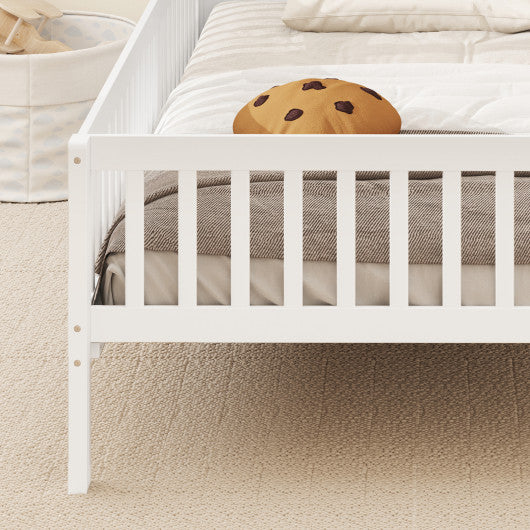Twin Size Kids Montessori Bed with House-Shaped Headboard and Built-in Storage Shelf-White