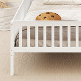 Twin Size Kids Montessori Bed with House-Shaped Headboard and Built-in Storage Shelf-White