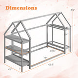 Twin Size Montessori Floor House Bed with Detachable Storage Shelves-Grey