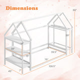 Twin Size Montessori Floor House Bed with Detachable Storage Shelves-White
