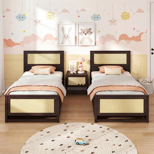 Twin Size Rattan Bed Frame with Storage Drawers-Coffee