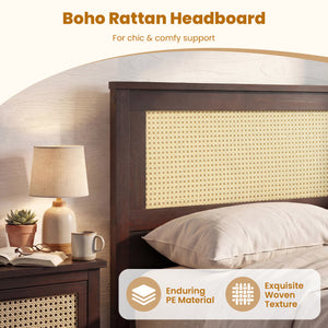Twin Size Rattan Bed Frame with Storage Drawers-Coffee