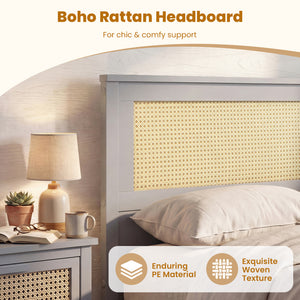 Twin Size Rattan Bed Frame with Storage Drawers-Gray