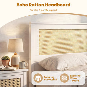 Twin Size Rattan Bed Frame with Storage Drawers-White