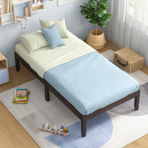 14 Inch Twin Wood Platform Bed Frame with Wooden Slats Support-Espresso