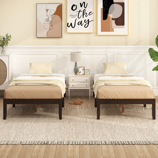 14 Inch Twin Wood Platform Bed Frame with Wooden Slats Support-Espresso