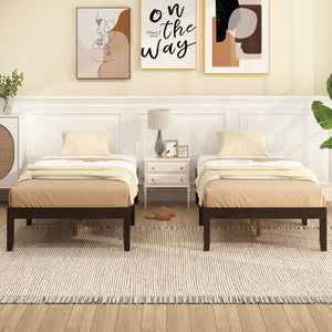 14 Inch Twin Wood Platform Bed Frame with Wooden Slats Support-Espresso