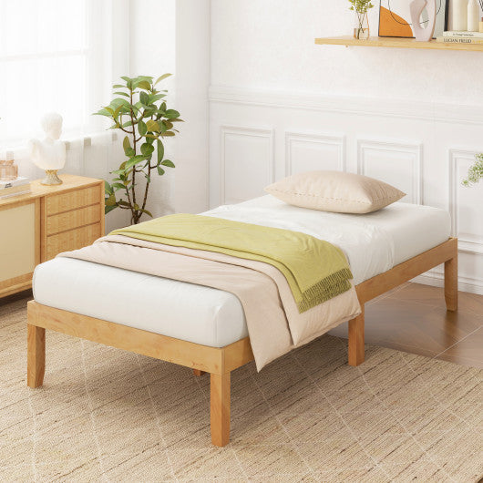 14 Inch Twin Wood Platform Bed Frame with Wooden Slats Support-Natural