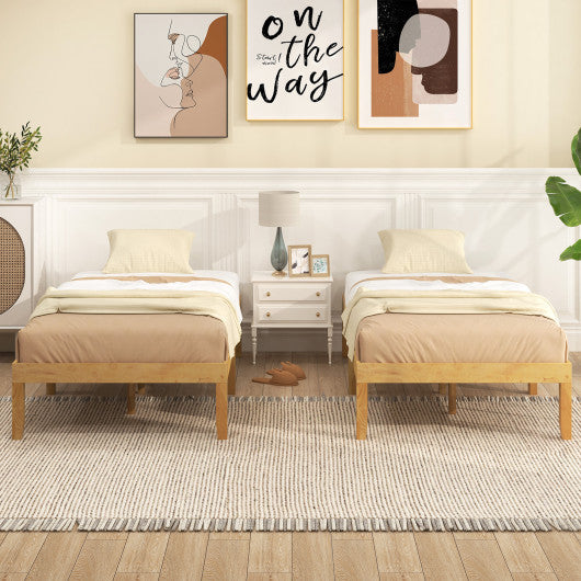 14 Inch Twin Wood Platform Bed Frame with Wooden Slats Support-Natural