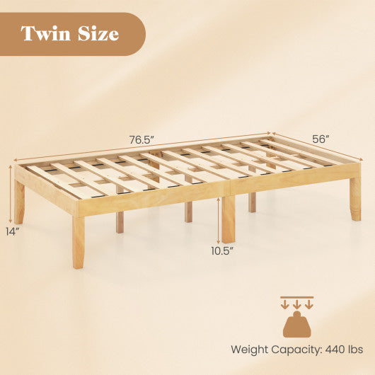 14 Inch Twin Wood Platform Bed Frame with Wooden Slats Support-Natural