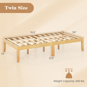 14 Inch Twin Wood Platform Bed Frame with Wooden Slats Support-Natural