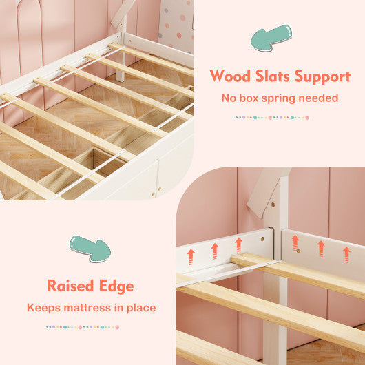 Twin Size Wooden Tent Platform House Bed with 2 Drawers-White