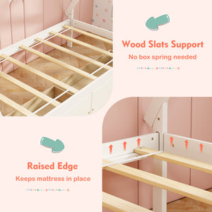 Twin Size Wooden Tent Platform House Bed with 2 Drawers-White