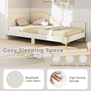 Full/Twin Size Upholstered Daybed with Metal Legs and Wood Slats-Twin Size