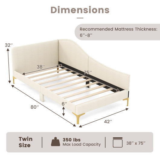 Full/Twin Size Upholstered Daybed with Metal Legs and Wood Slats-Twin Size