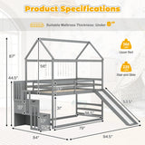 Twin over Twin Bunk Bed with Slide and 2-Step Storage Staircase-Gray