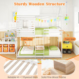 Twin over Twin House Bunk Bed with Roof and Full-length Guardrails-White