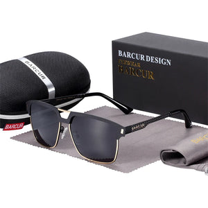 BARCUR Polarized Men’s Sunglasses – Fashionable Square Stainless Steel Frame UV400 Protection Anti-Reflective Outdoor Sports & Driving Eyewear – Original Design Casual Style with Premium Polycarbonate Lenses