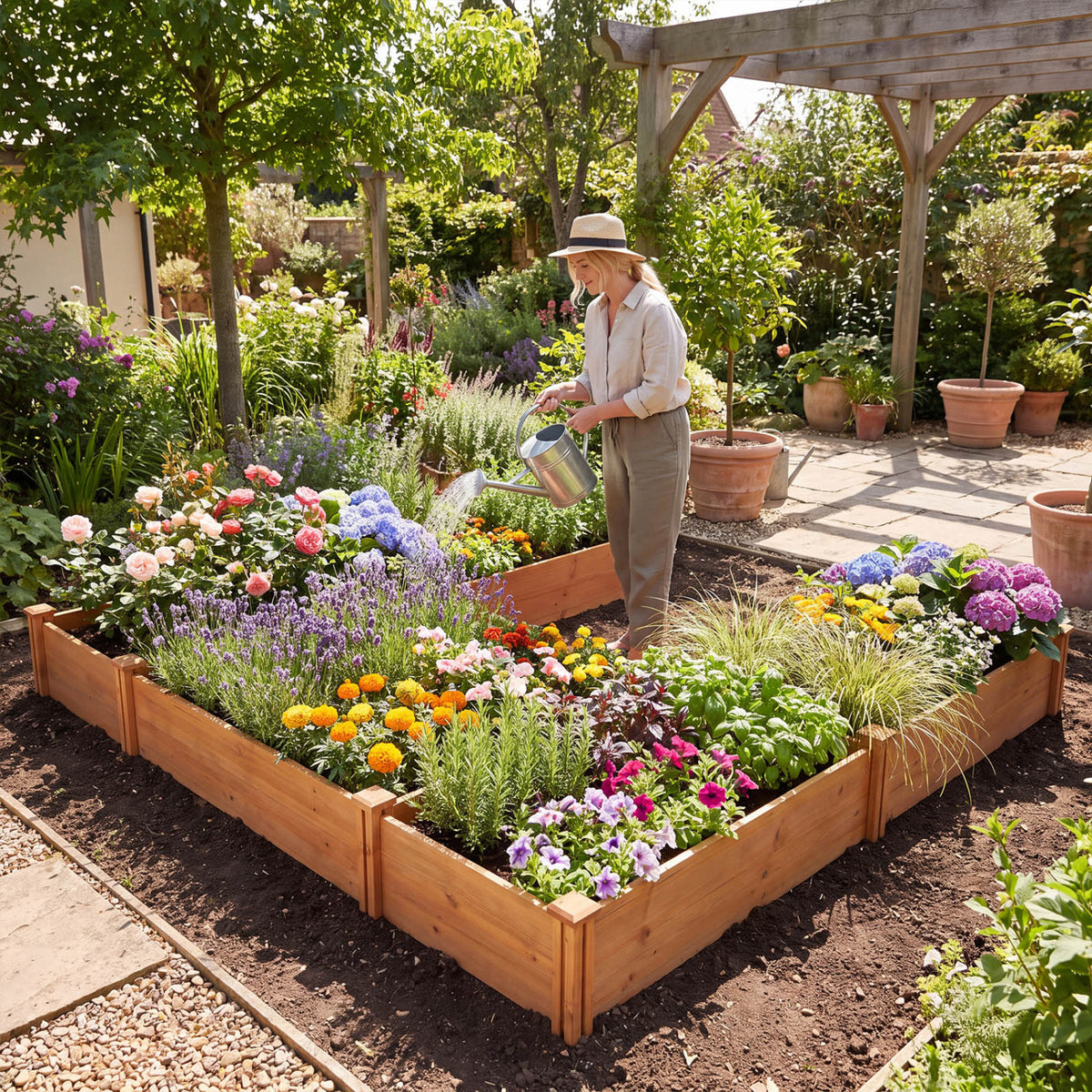 U-Shaped Wooden Garden Raised Bed for Backyard and Patio-Orange