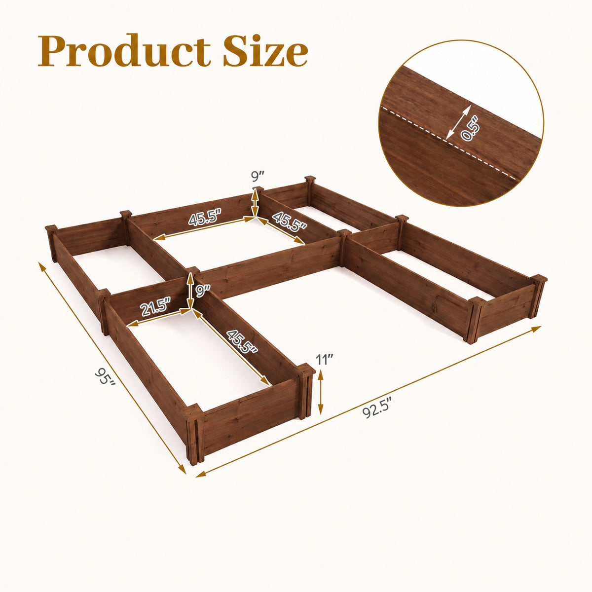 U-Shaped Wooden Garden Raised Bed for Backyard and Patio-Rustic Brown