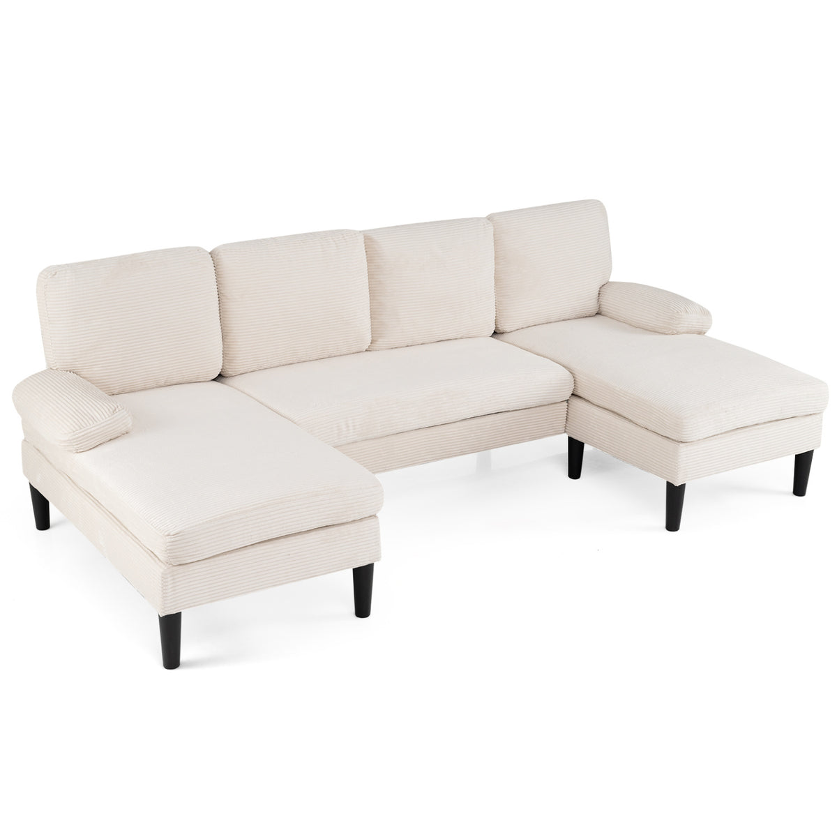 U-shaped Sectional Couch with Double Chaise for Living Room-Beige